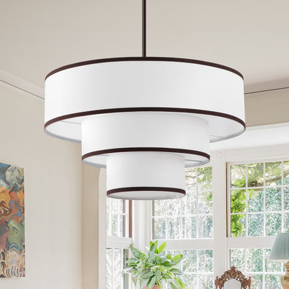 Modern Chandelier 24" 5-Light Bronze Tiered Drum Linen Shade