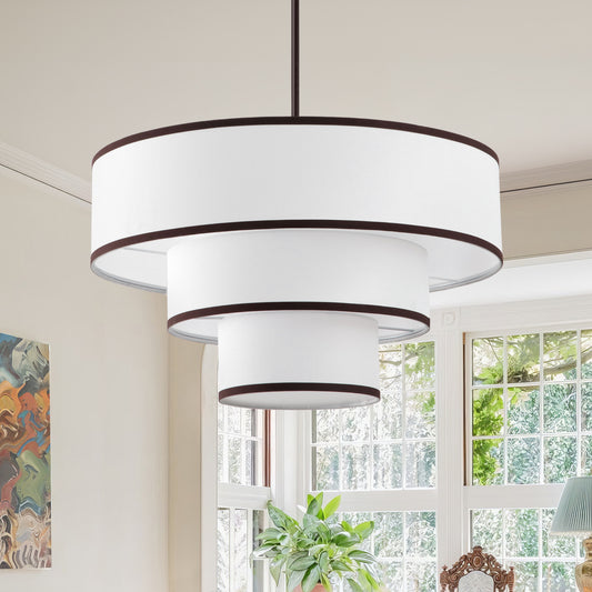 Modern Chandelier 24" 5-Light Bronze Tiered Drum Linen Shade