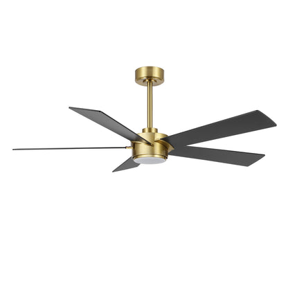 52" Gold Modern Ceiling Fan with Light & Remote – 6-Speed DC Motor, Dimmable LED