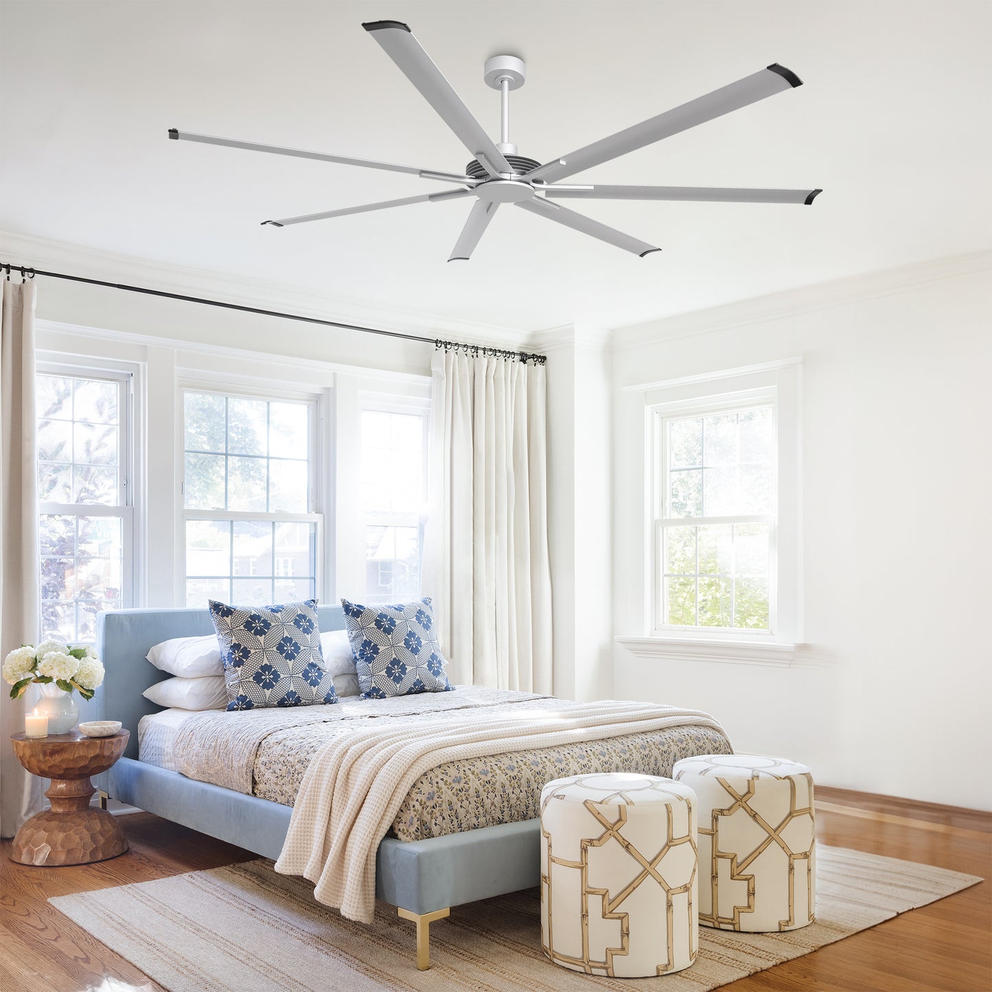 Ceiling Fan Modern 100" Industrial 7-Blade Silver Metal