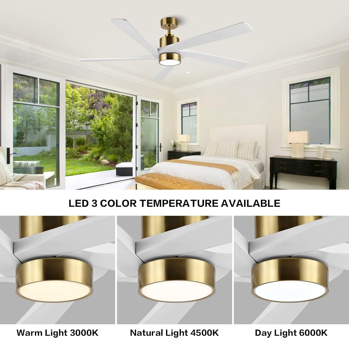 AeroBlade 54" 5-Blade 6-Speed White & Gold Ceiling Fan with Light