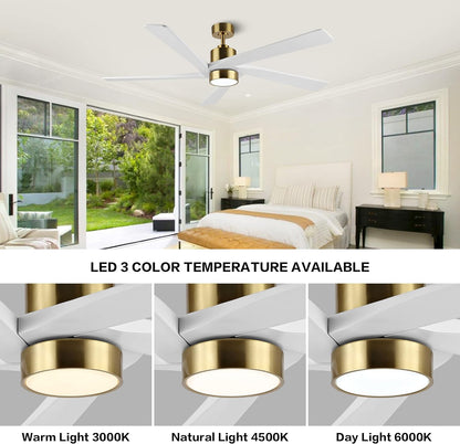 AeroBlade 54" 5-Blade 6-Speed White & Gold Ceiling Fan with Light