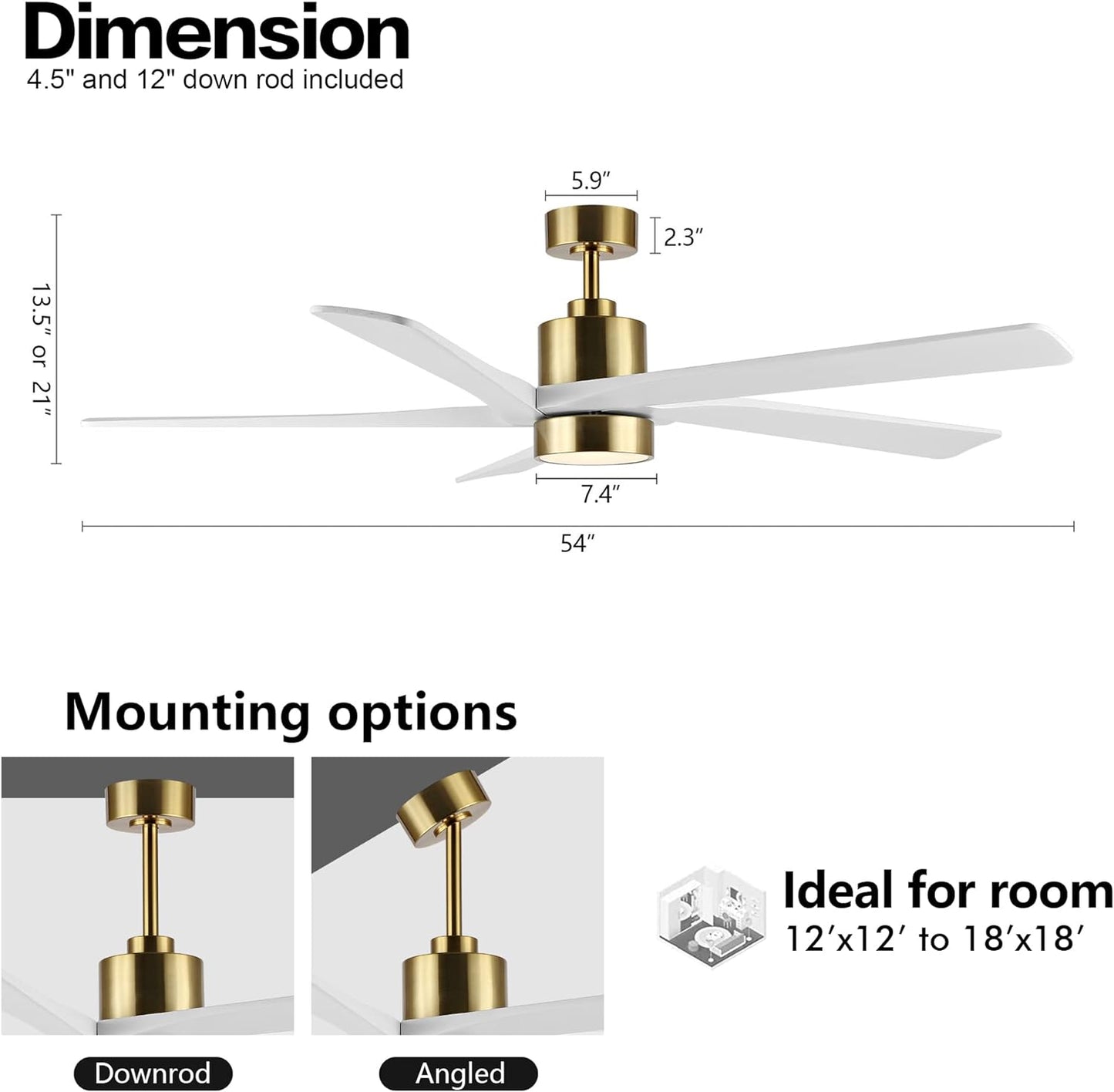 AeroBlade 54" 5-Blade 6-Speed White & Gold Ceiling Fan with Light