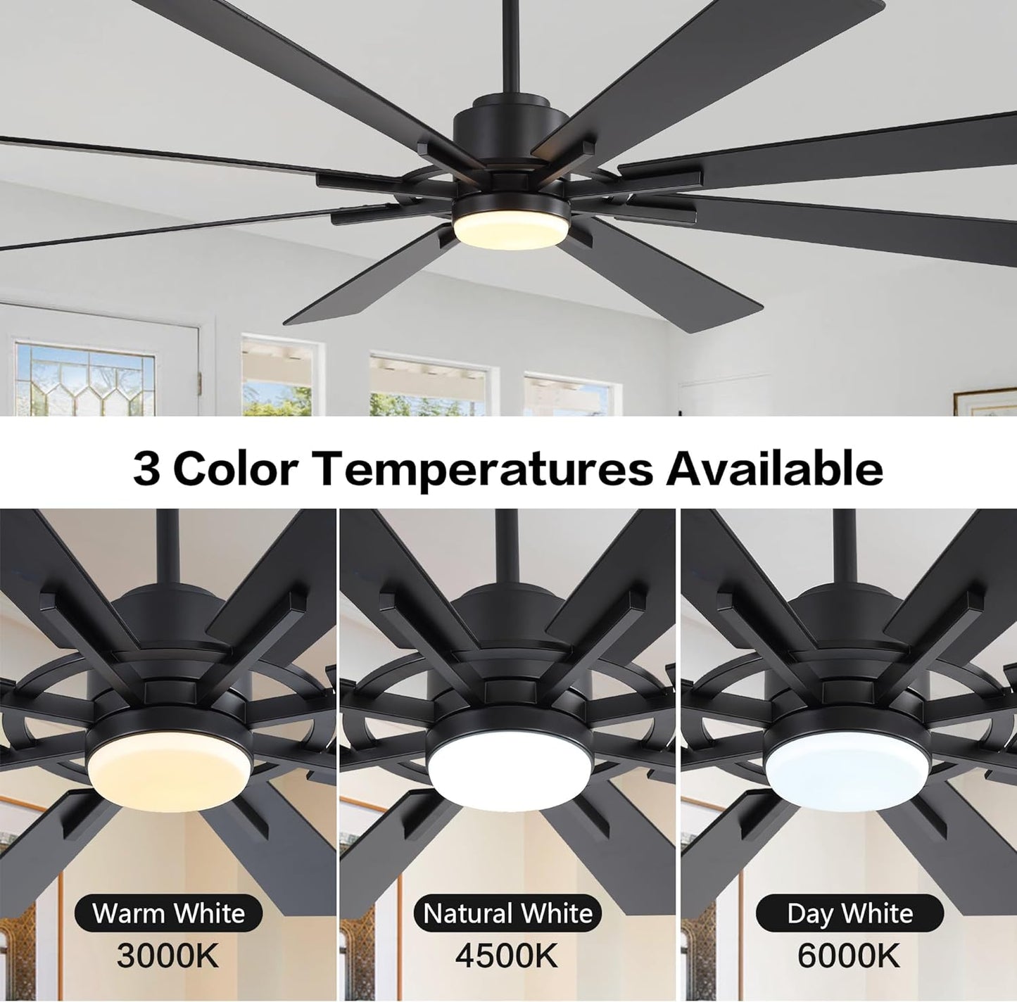 AeroBlade 80" 8-Blade 6-Speed Black Ceiling Fan with Light
