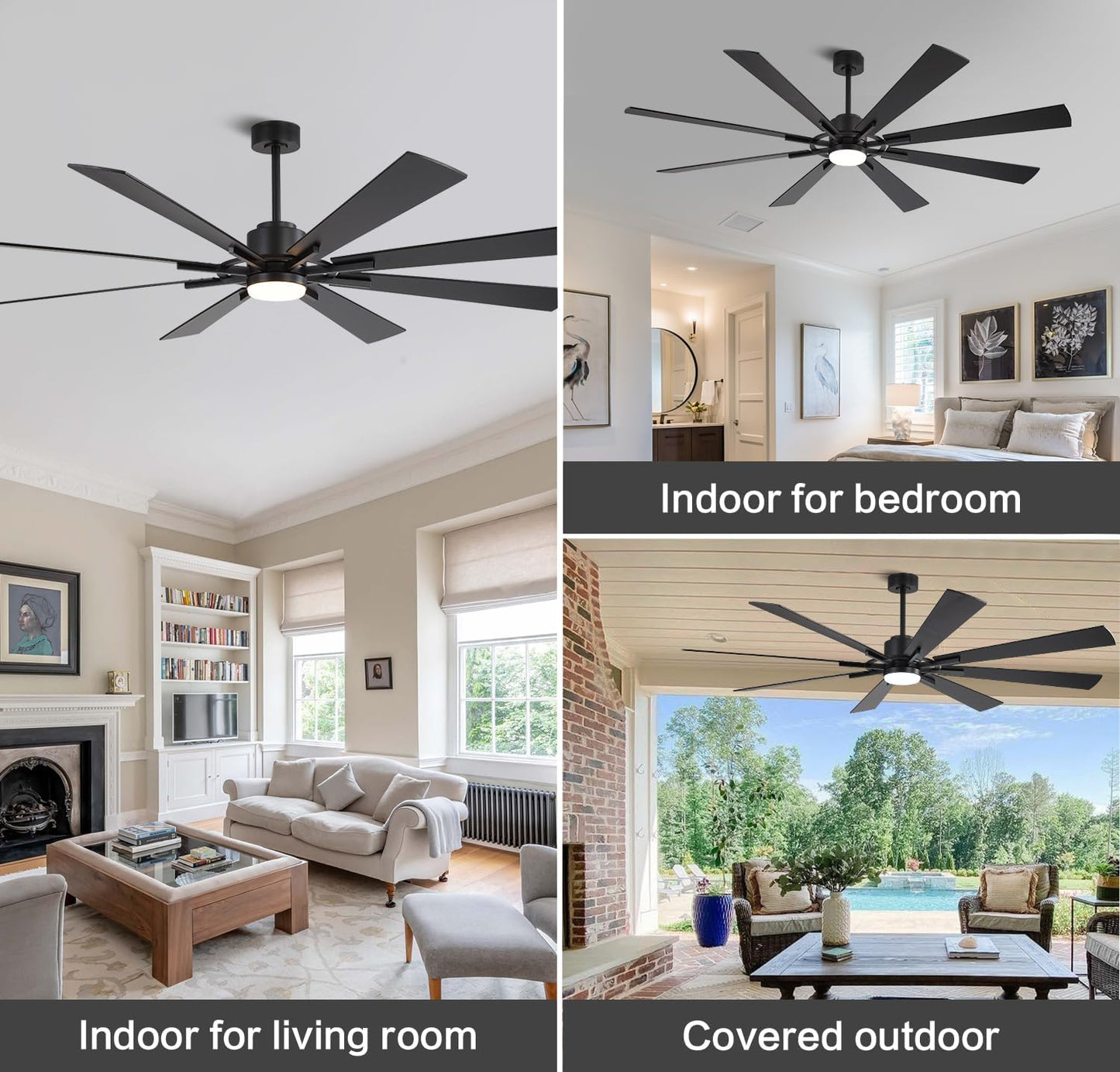 AeroBlade 80" 8-Blade 6-Speed Black Ceiling Fan with Light