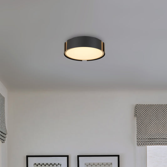 Ember 10" Matte Black with Brass LED Flush Mount Ceiling Light
