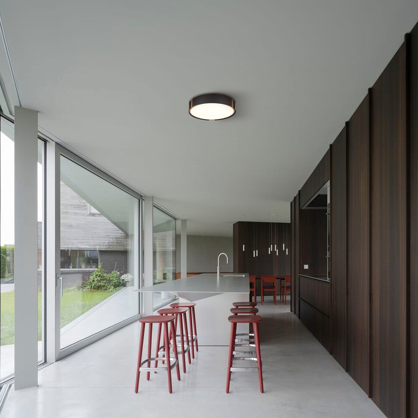 Ember 13" Matte Black with Brass LED Flush Mount Ceiling Light