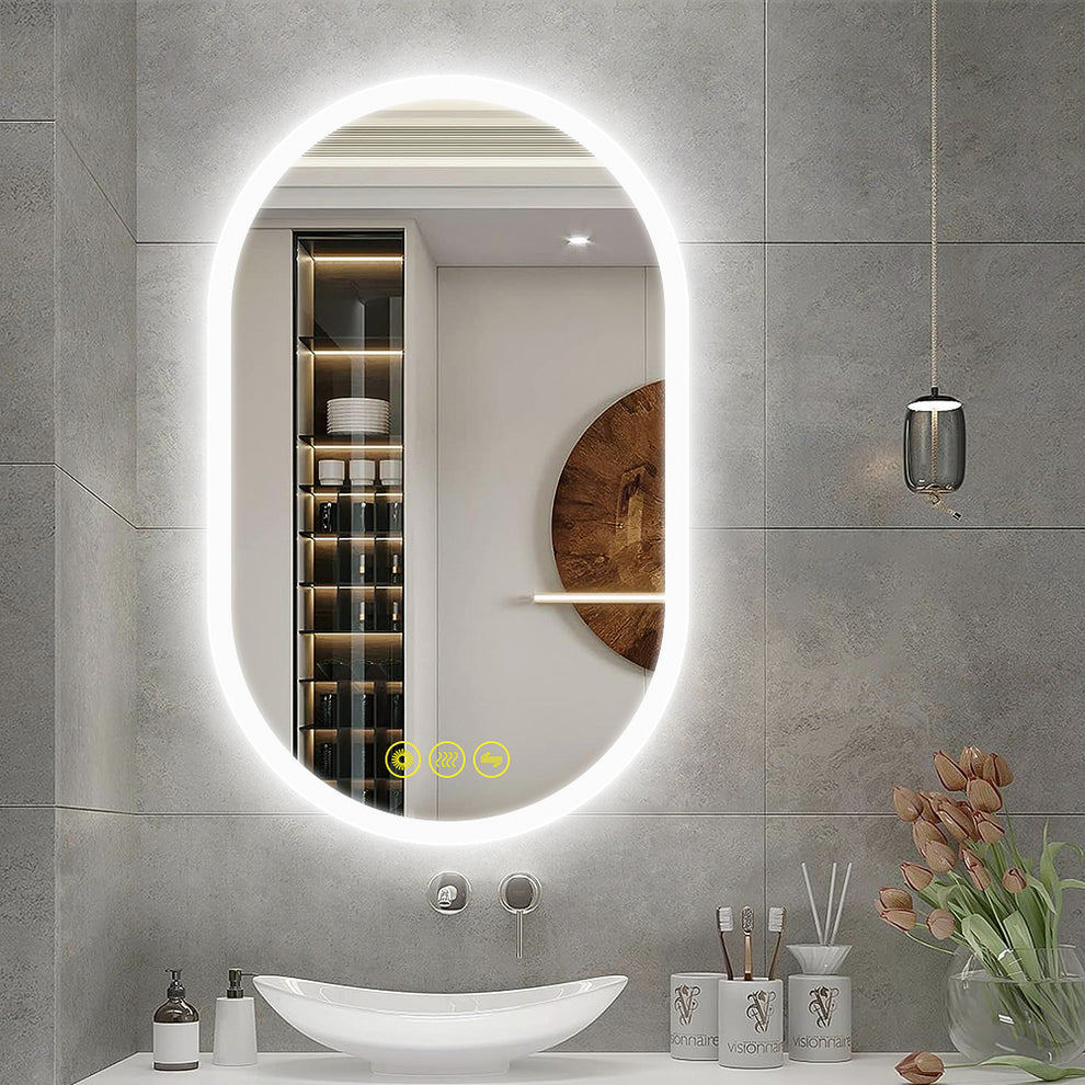 LED Bathroom Mirror with Anti-Fog & Dimmable Lighting (Frameless Oval ...