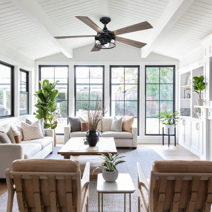 BreezeLite 52" Black Farmhouse 5-Blade LED Downrod Mounted Ceiling Fan