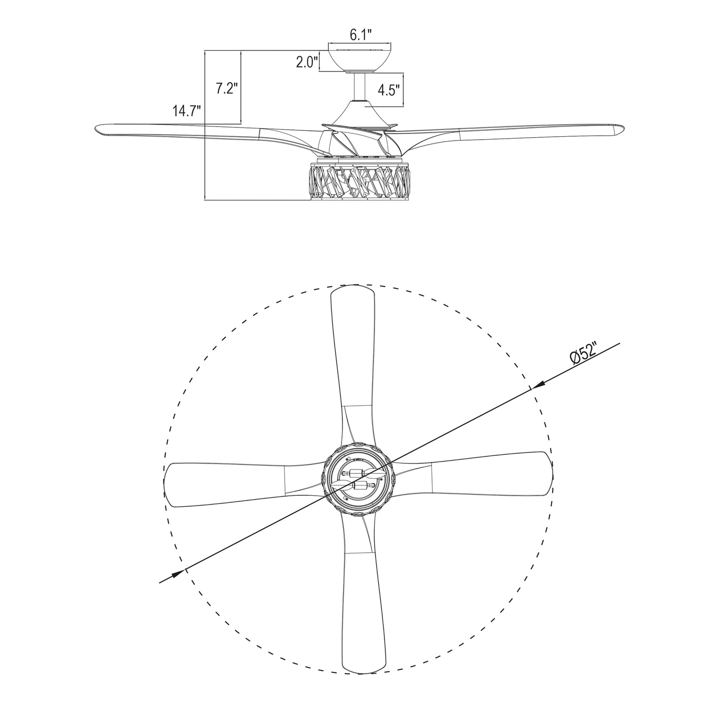 BreezeLite 52" Modern Crystal Reversible 2-Light Ceiling Fan