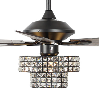 BreezeLite 52" 5-Blade 4-Light Matte Black Crystal Ceiling Fan