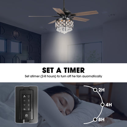 BreezeLite 52" Black 5-Blade 4-Light Downrod Mount Crystal Ceiling Fan