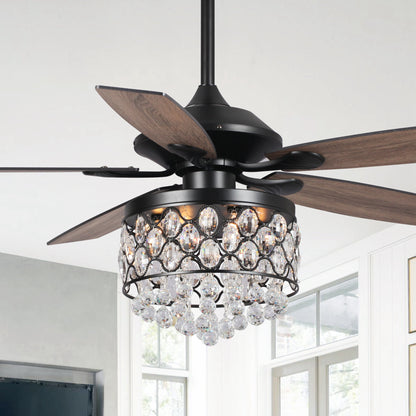 BreezeLite 52" Black 5-Blade 4-Light Downrod Mount Crystal Ceiling Fan