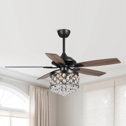 BreezeLite 52" Black 5-Blade 4-Light Downrod Mount Crystal Ceiling Fan