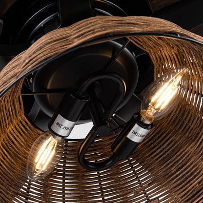 BreezeLite 52" Farmhouse Matte Black Rattan Ceiling Fan
