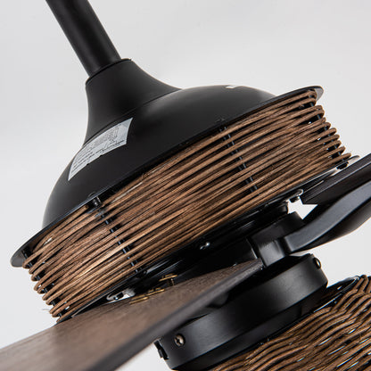 BreezeLite 52" Farmhouse Matte Black Rattan Ceiling Fan