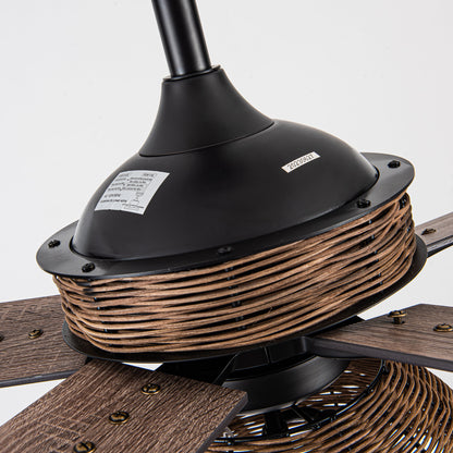 BreezeLite 52" Farmhouse Matte Black Rattan Ceiling Fan