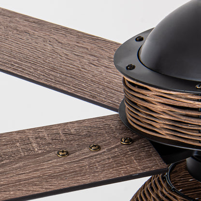 BreezeLite 52" Farmhouse Matte Black Rattan Ceiling Fan