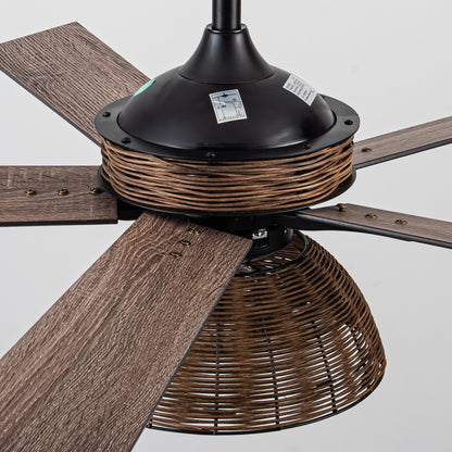 BreezeLite 52" Farmhouse Matte Black Rattan Ceiling Fan