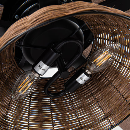 BreezeLite 52" Farmhouse Matte Black Rattan Ceiling Fan