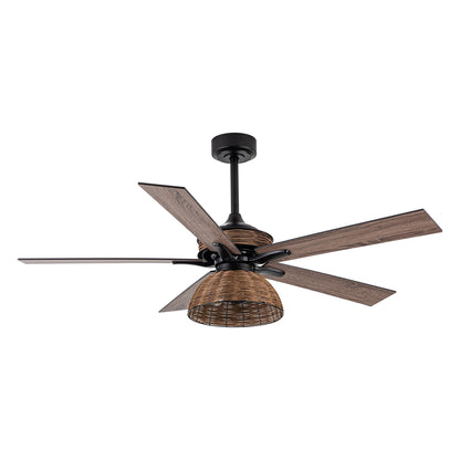 BreezeLite 52" Farmhouse Matte Black Rattan Ceiling Fan