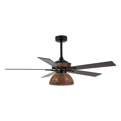 BreezeLite 52" Farmhouse Matte Black Rattan Ceiling Fan