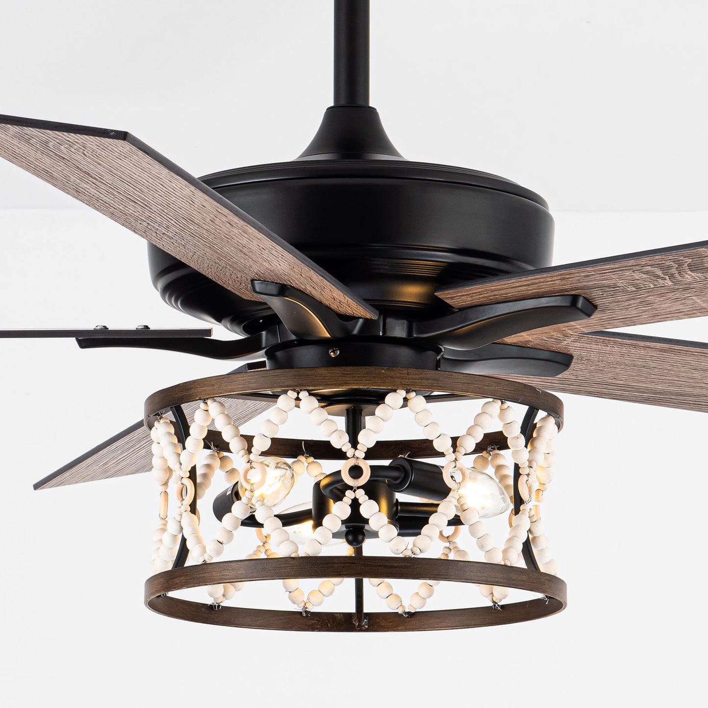 BreezeLite 52" Bohemian Black Wood Beaded Ceiling Fan
