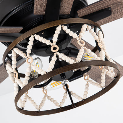 BreezeLite 52" Bohemian Black Wood Beaded Ceiling Fan