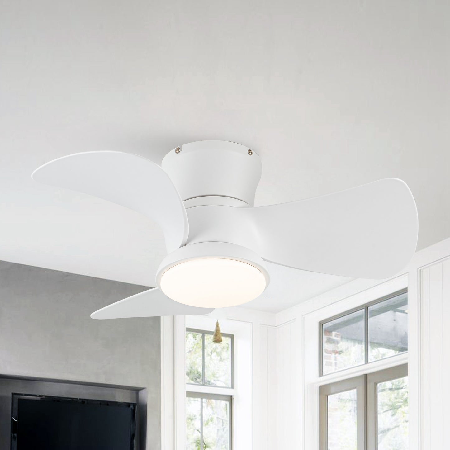 BreezeLite 31" Modern White Flush Mount LED Ceiling Fan