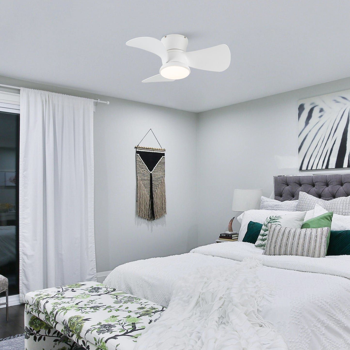 BreezeLite 31" Modern White Flush Mount LED Ceiling Fan