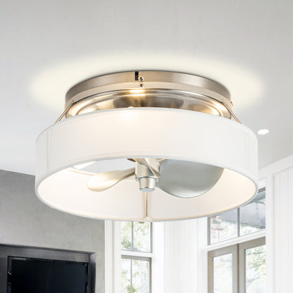 BreezeLite Modern 12.6" Nickel Caged Flush Mount Ceiling Fan