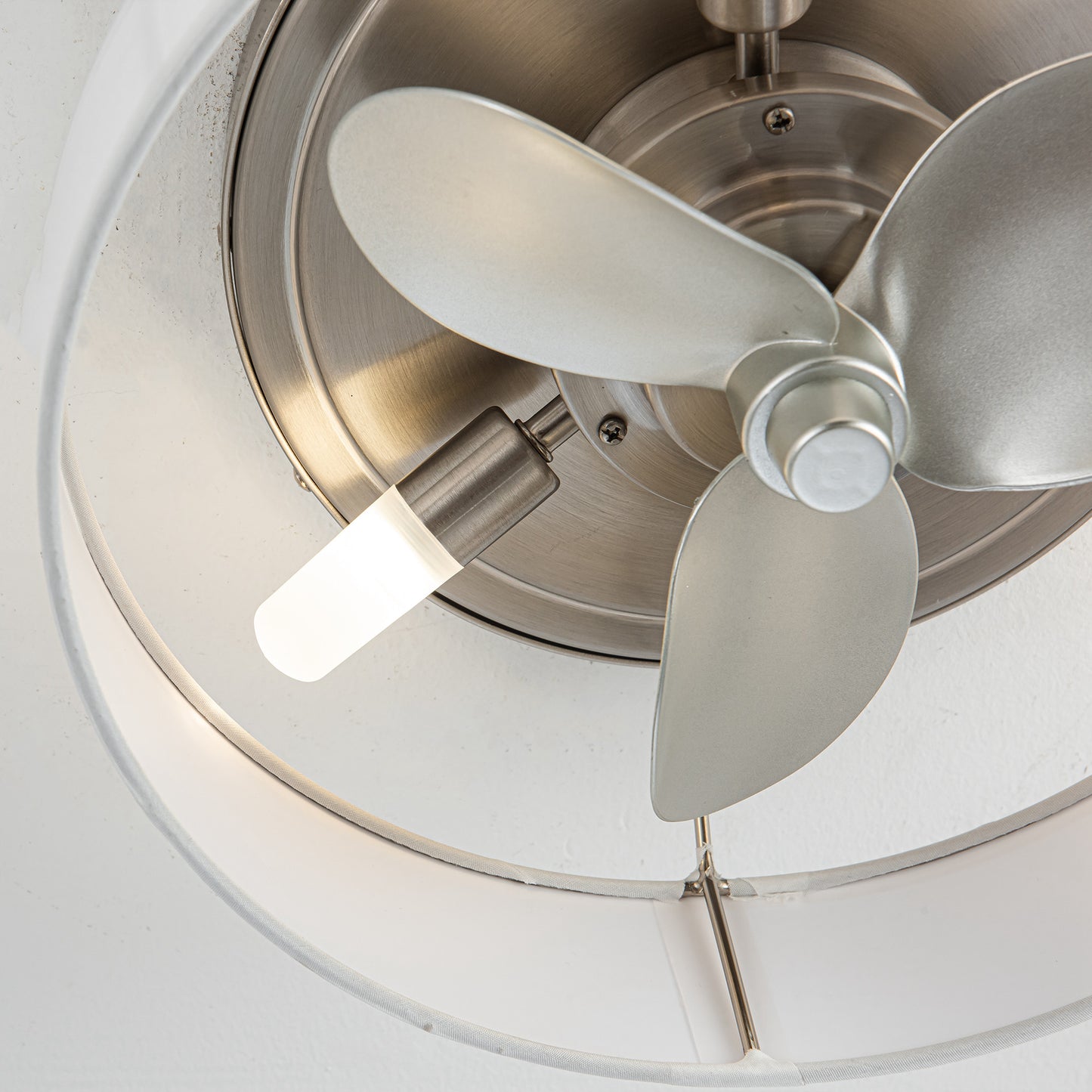 BreezeLite Modern 12.6" Nickel Caged Flush Mount Ceiling Fan
