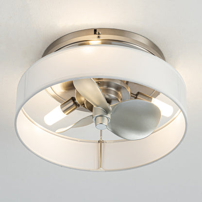 BreezeLite Modern 12.6" Nickel Caged Flush Mount Ceiling Fan