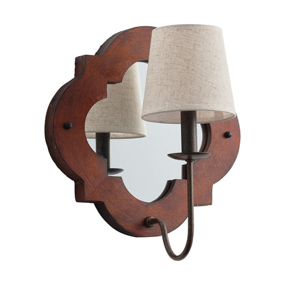 Lusteria 14" Distressed Wood Mirrored Farmhouse 1-Light Wall Sconce