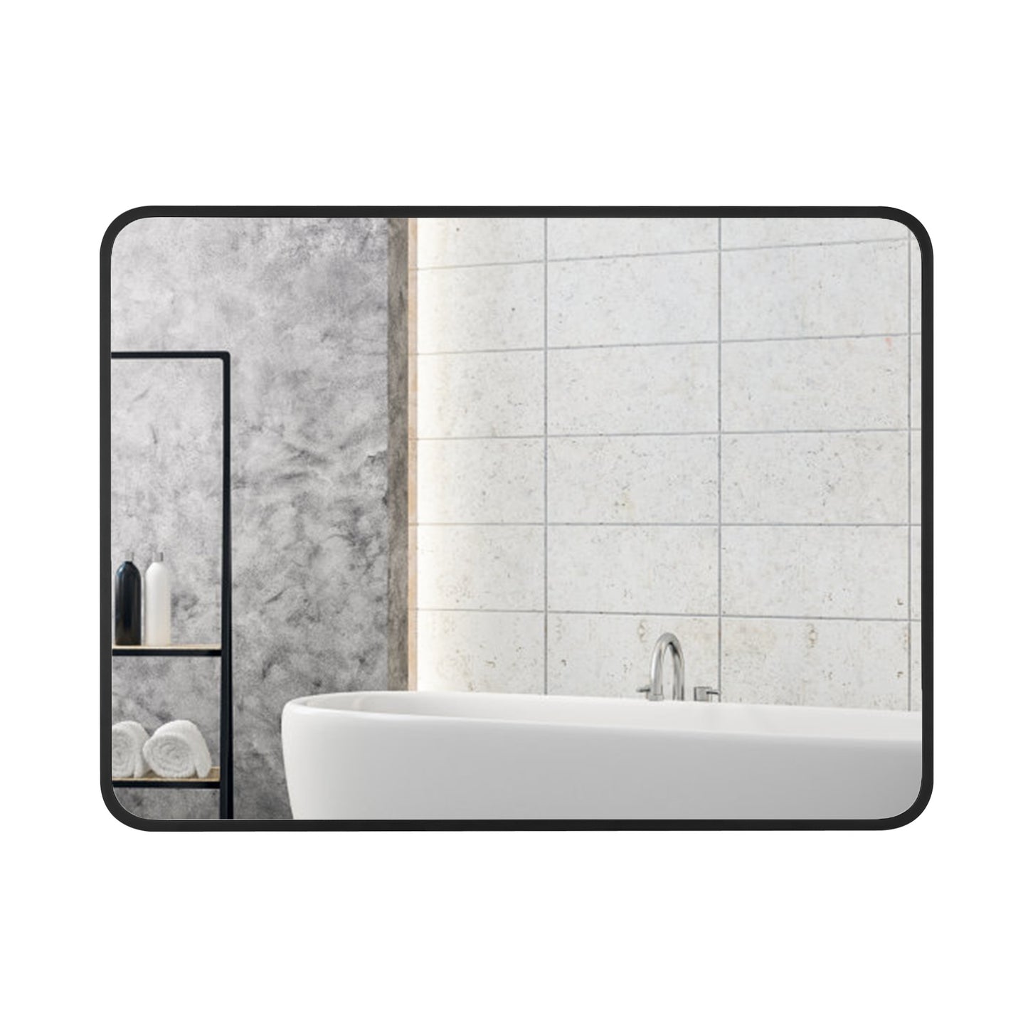 Reflections Sleek Modern Black Aluminum Framed Soft Corner Wall Mirror