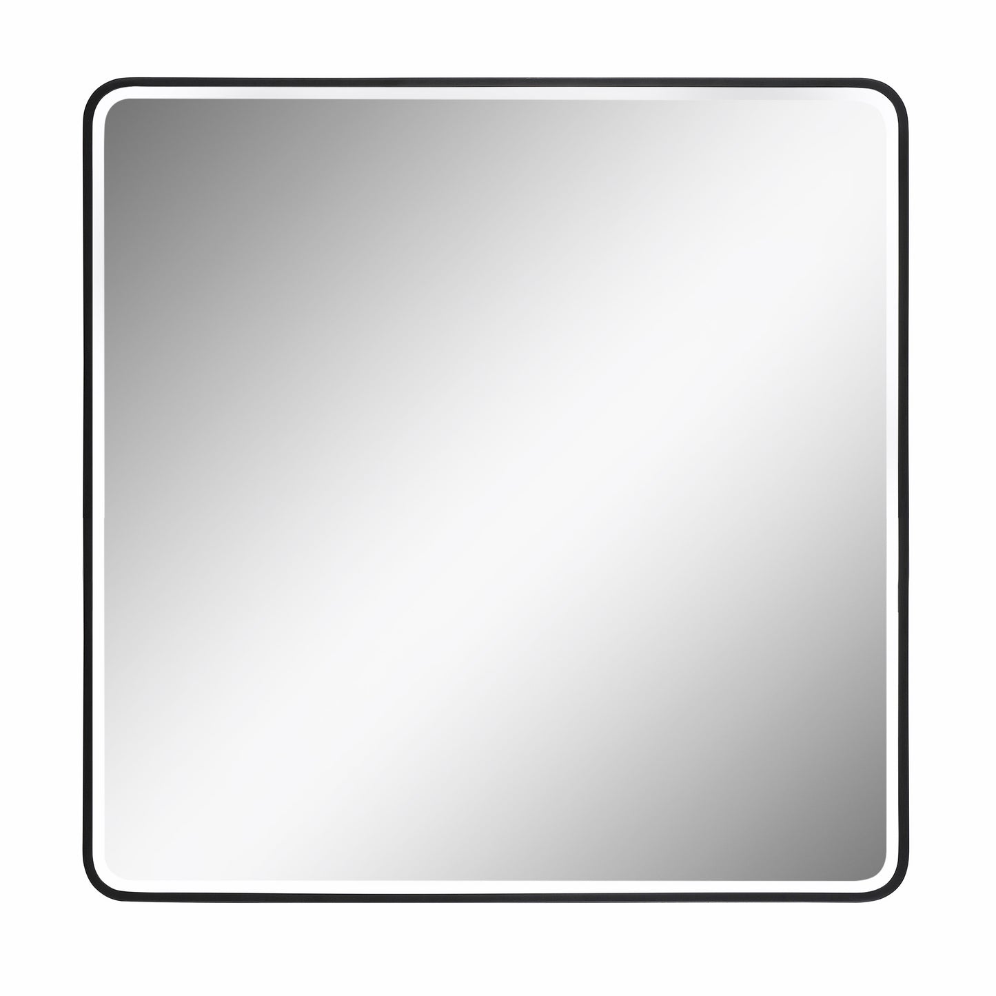 Reflections Sleek Modern Black Beveled Soft Corner Wall Mirror