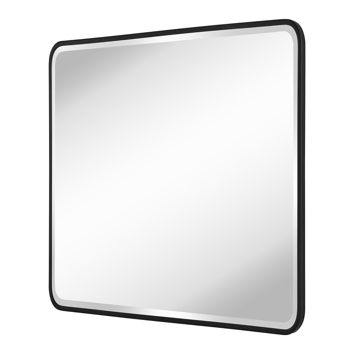 Reflections Sleek Modern Black Beveled Soft Corner Wall Mirror
