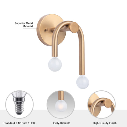 Caboche Mid-Century Modern Gold 2-Light Wall Sconce