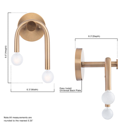 Caboche Mid-Century Modern Gold 2-Light Wall Sconce
