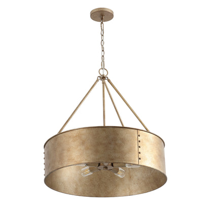 24" Farmhouse Chandelier 5-Light Rustic Gold Metal Shade – Industrial Hanging Light