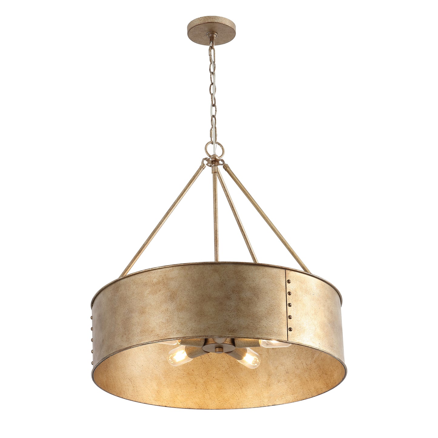 24" Farmhouse Chandelier 5-Light Rustic Gold Metal Shade – Industrial Hanging Light