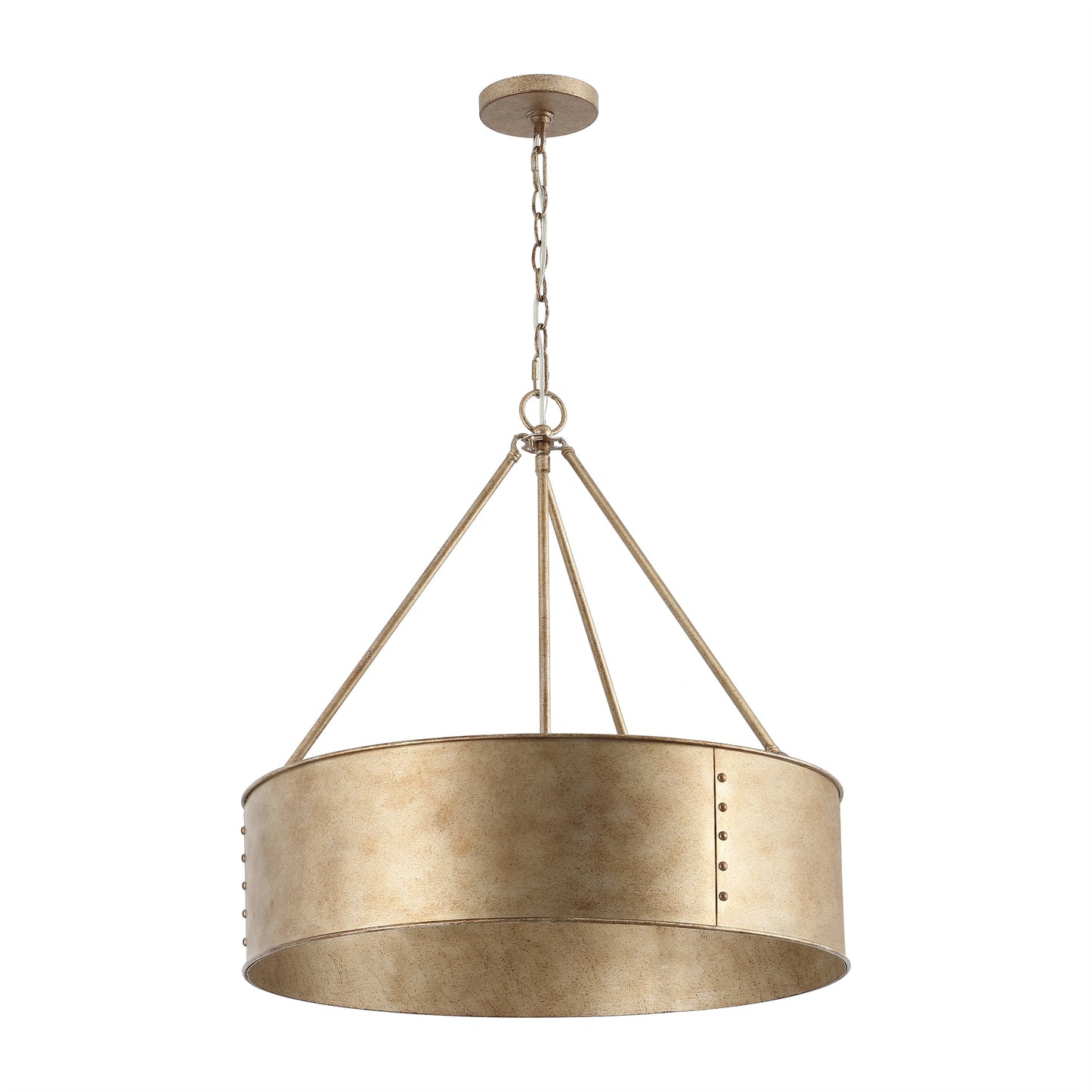 24" Farmhouse Chandelier 5-Light Rustic Gold Metal Shade – Industrial Hanging Light