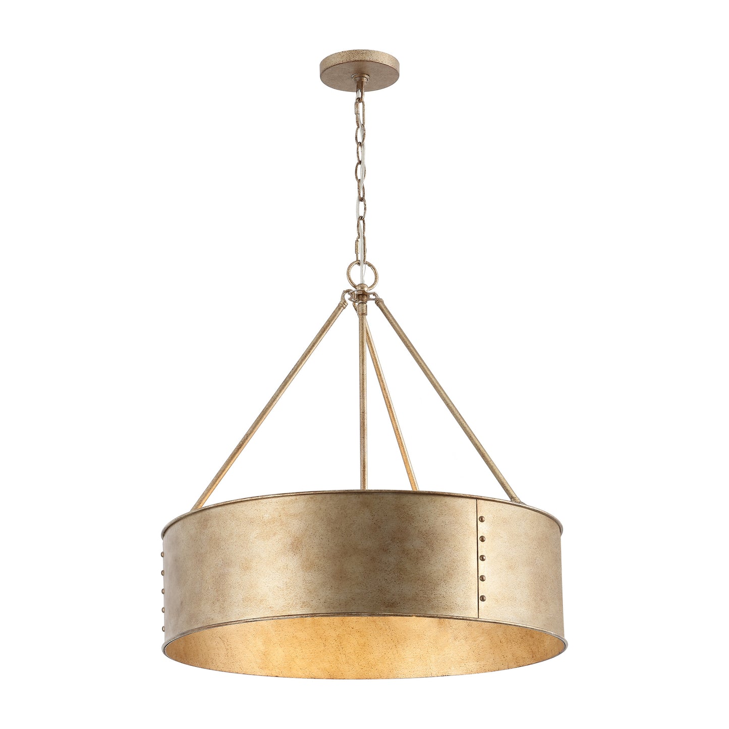 24" Farmhouse Chandelier 5-Light Rustic Gold Metal Shade – Industrial Hanging Light