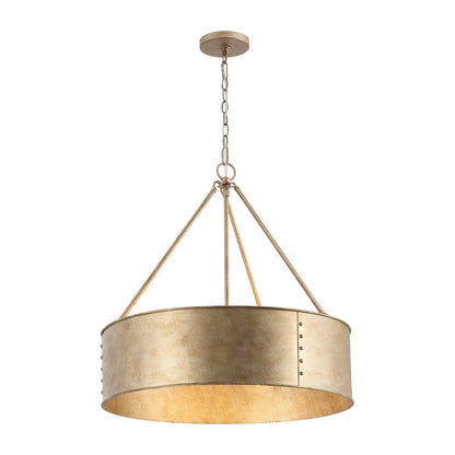 24" Farmhouse Chandelier 5-Light Rustic Gold Metal Shade – Industrial Hanging Light
