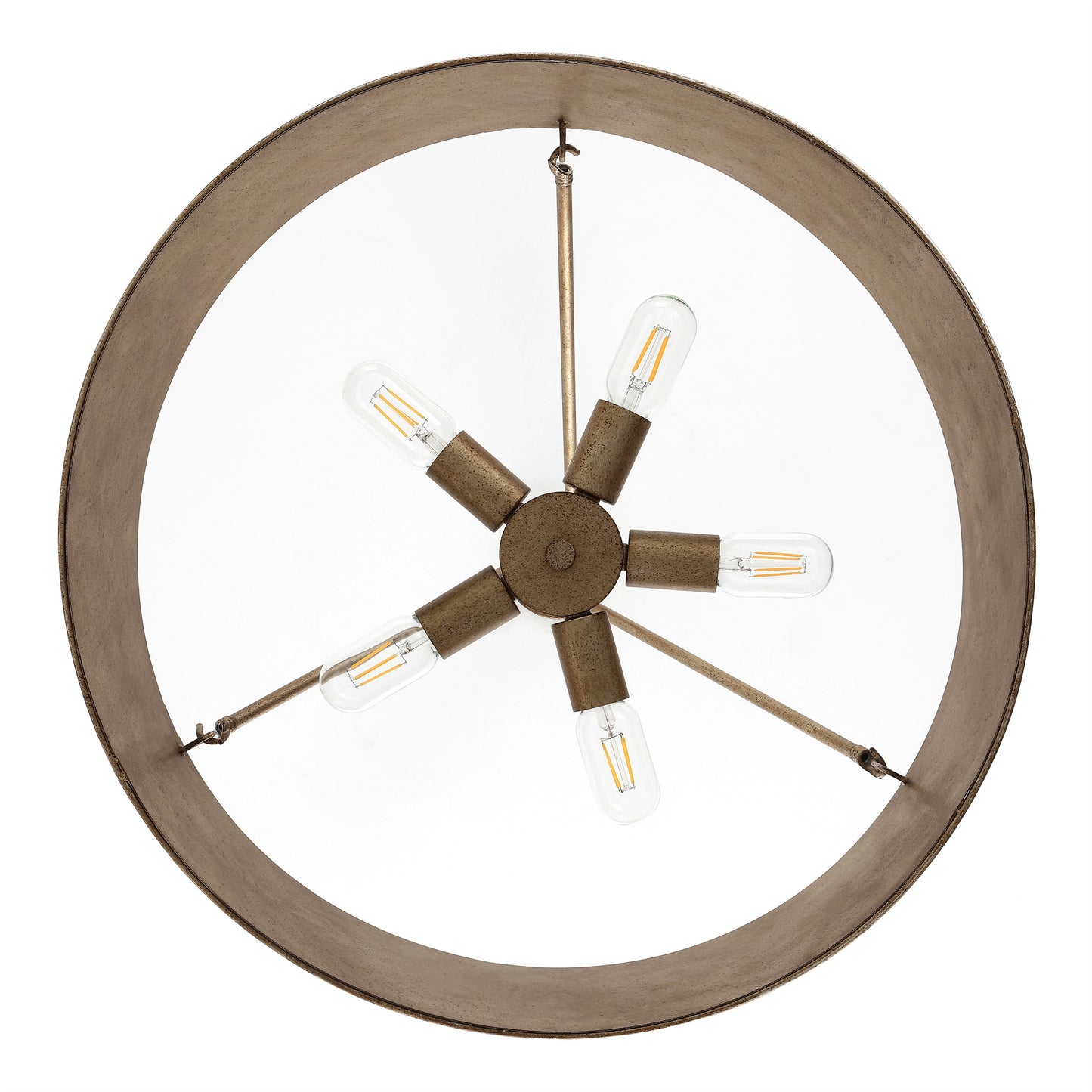 24" Farmhouse Chandelier 5-Light Rustic Gold Metal Shade – Industrial Hanging Light