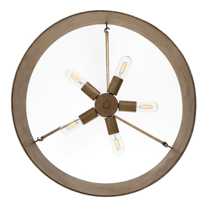 24" Farmhouse Chandelier 5-Light Rustic Gold Metal Shade – Industrial Hanging Light