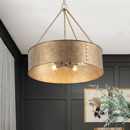24" Farmhouse Chandelier 5-Light Rustic Gold Metal Shade – Industrial Hanging Light