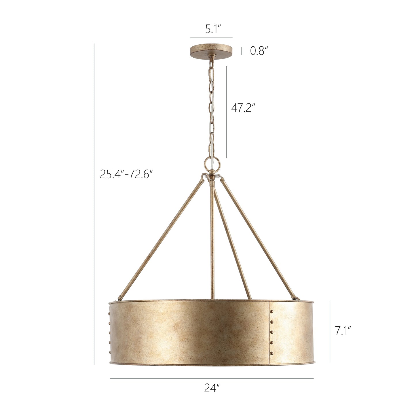 24" Farmhouse Chandelier 5-Light Rustic Gold Metal Shade – Industrial Hanging Light