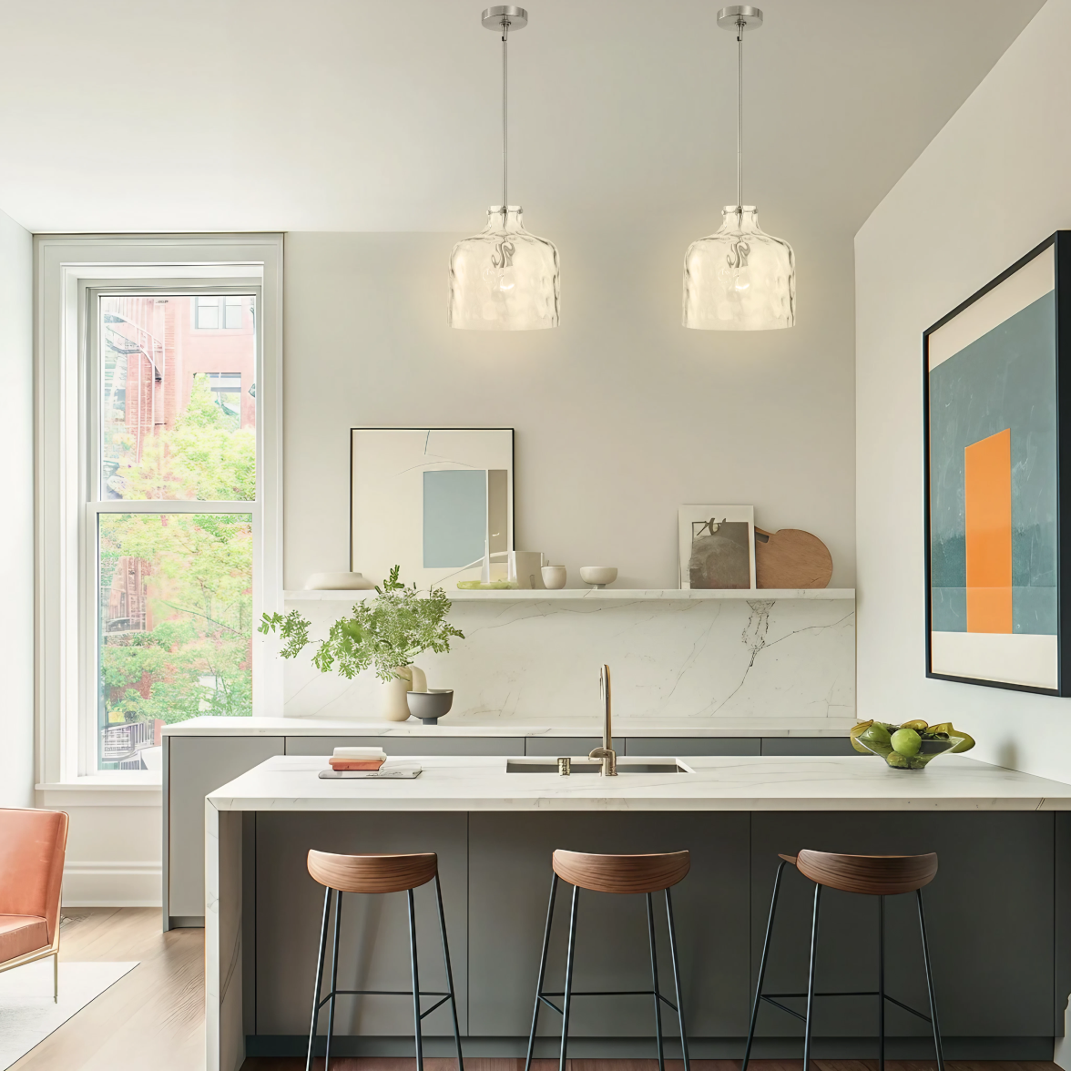 Kara Farmhouse 1-Light Textured Glass Nickel Pendant Light
