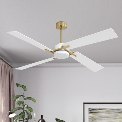 72" Gold and White Ceiling Fan with LED Light – Modern Dimmable Fan with Remote